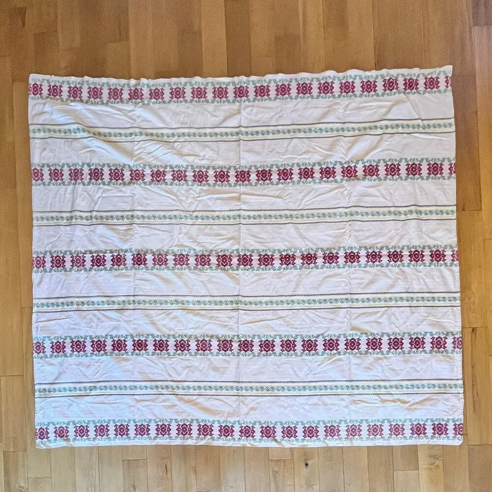 Vintage Fieldcrest Tapestry Blanket Rose Floral Woven Cotton Queen 87x77 USA